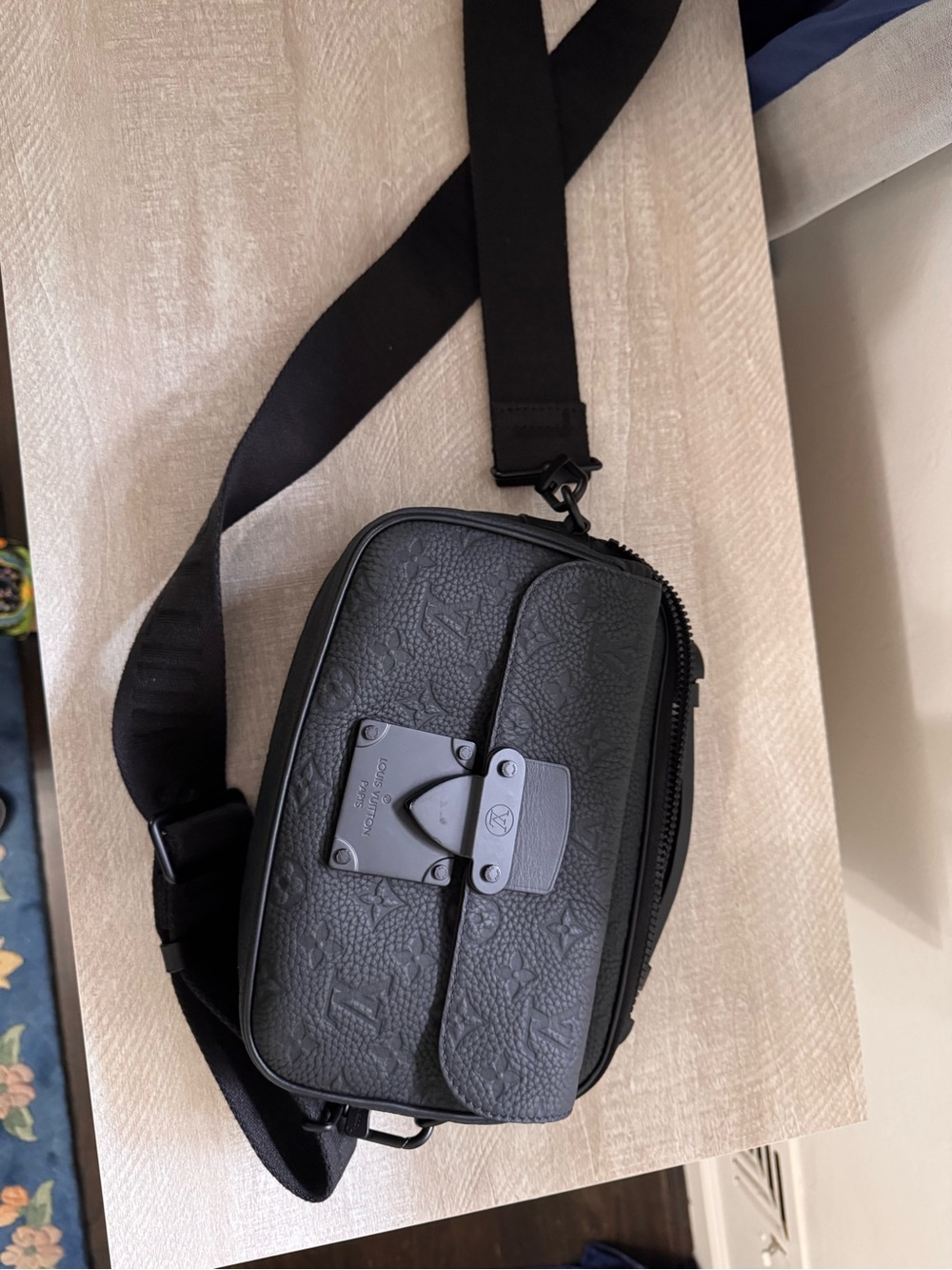 Louis Vuitton Black Embossed Leather Belt Bag